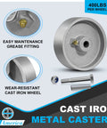 Beefy 4 Inch Cast Iron Caster Wheels Set Of 4, Industrial Metal Casters With Semi-Steel Build, 1600 Lb Capacity, 2 Swivel, 2 Rigid