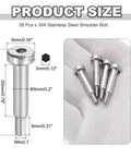 26 Piece 304 Stainless Steel Shoulder Bolt Set, 5mm Shoulder Diameter, 20mm Shoulder Length, detailed size diagram and bolts on fabric