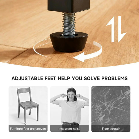 Close-up of 24 Pack M8 Furniture Levelers Screw In Adjustable Leveling Feet for floor protection with black bases and galvanized iron