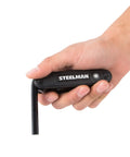 Pocket Folding Hex Key Wrench Set With 1.5 2 2.5 3 4 5 6 8mm Sizes in hand, steel, black oxide coated