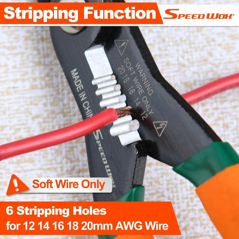 Close-up of 4 In 1 Electricians Pliers With Wire Cutter Crimper Gripper And Stripper 7 Inch Compact Pliers stripping red wire