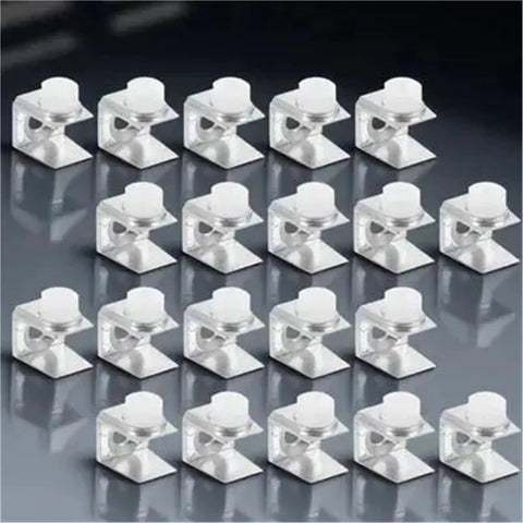 Bulk 100/200 Piece Shelf Brackets Glass Support Clamps Zinc Alloy Wall Mounts For Shower Rails And Mirror Hangers Hardware displayed on table.