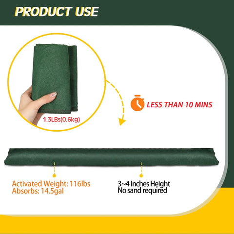 Image of 5 Pack Water Barrier Flood Barriers, 5 Ft Long by 6.5 In Wide, Reusable Sandless Flood Sandbags folded and expanded view