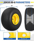 20x10.00-8 Lawn Mower Tire and Wheel Tubeless 4 Ply 3.5 Inch Offset Hub 3/4 Bore 3/16 Keyway Replacement for Riding Tractor