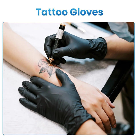 Solid Black Nitrile Gloves Large 100 Pack Heavy Duty Disposable Latex Free Powder Free Medical Exam And Food Safe Gear Rock Solid Puncture Resistance With Textured Finish For A Slick Grip That Handles Daily Grind No Sweat Cleaning Jobs Like A Pro used for tattoo application on skin.