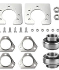 1 Inch Live Axle Bearing Kit Fits Azusa Axles And Common Kart Builds Including Mini Bikes Trikes And Off Road ATVs Three Hole Flangettes Mounting For Easy Install And Solid Reliable Support. Image shows parts including hangers, flangettes, bolts, and bearings for axles.