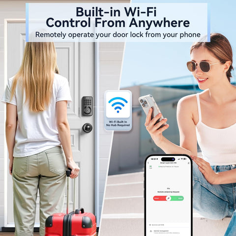 Keyless Entry Door Lock With Handle Set Built In WiFi Fingerprint App Control Doorbell No Key Hassle Smart Home Ready Electronic Keypad Deadbolt.