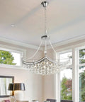 Modern Crystal Chandelier Pendant Light With Silver Finish, 25 Inch Ceiling Fixture With Adjustable 16 Inch Chain in room