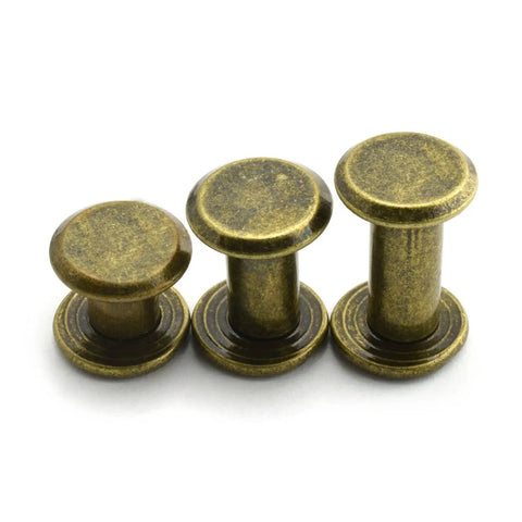 Hella Tough 75 Piece Nickel Plated Steel Chicago Screw Assortment Kit Including M5x6 M5x10 M5x12 Slotted Phillips Binding Rivets set of three bronze screws.