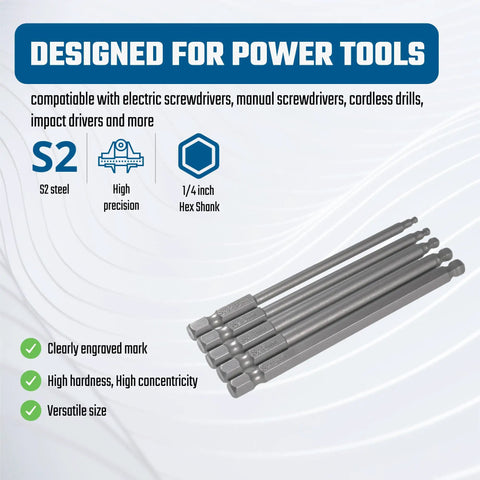 Beefy Ball End Hex Key Set With Magnetic Bits 5 Pcs Metric Allen Wrenches 2.5mm 3mm 4mm 5mm 6mm S2 Steel 100mm Length