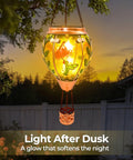 Glass Hot Air Balloon Solar Lantern with Flame Hand Painted Artwork Realistic Flickering Flame Hummingbird Accent at sunset