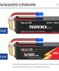 Comparison of old and new packaging for 6S LiPo Battery 22.2V 5200mAh 100C EC5 Connector for RC Cars 2 Pack