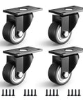 Heavy Duty 2 Inch Caster Wheels Set Of Four 600 Lb Industrial Swivel Casters Black Polyurethane Rollers, four sturdy casters with mounting plates.