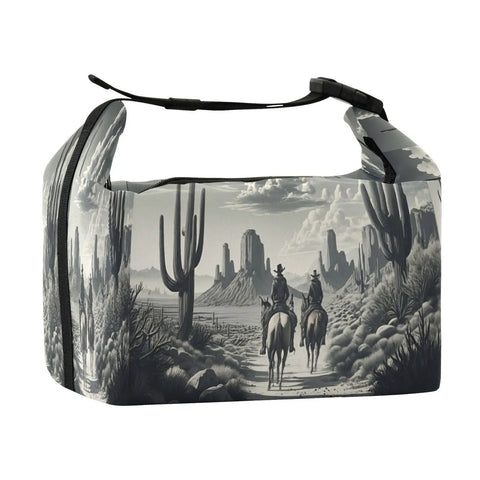 Cowboy Desert Inspired Insulated Lunch Bag With Horse Ride Design, large capacity, durable, desert landscape print