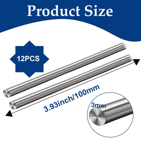 Durable 12 Pack 3mm By 300mm Stainless Steel Round Rods Dope For DIY Projects And Metalworking Apalie 304 Stainless Steel