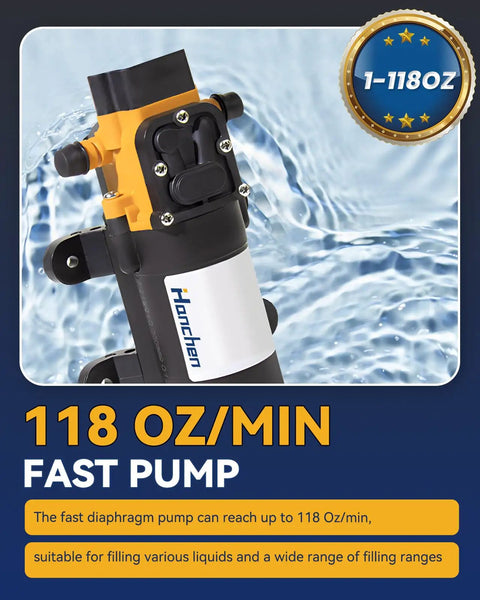 Close-up of Automatic Liquid Filling Machine Makes Bottling A Cinch With One Touch Digital Control, fast diaphragm pump handle.