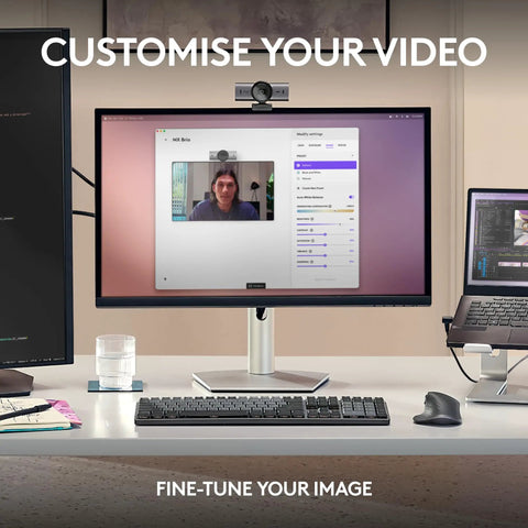 Next Level Ultra HD 4K Webcam For Smooth Streaming And Remote Calls Featuring AI Enhanced Framing And Crisp Gameplay Capture That Legit Goes Hard In Graphite on a monitor showing video settings.