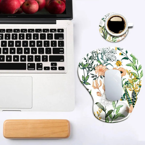 Ergonomic Mouse Pad With Wrist Support Non Slip PU Base Cute Floral Pattern For Home Office Study And Gaming Easy Typing Pain Relief