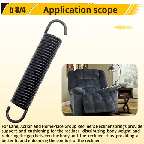 Premium Five Point Seven Five Inch Recliner Mechanism Extension Springs Replacement For Lane Action Homeplace Furniture solid black steel spring