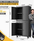 Beefy Heavy Duty Metal Garage Storage Cabinet On Wheels With Locking Doors, Two Drawers, And Three Adjustable Shelves, 70-inch model