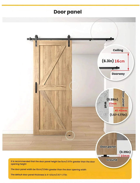 Heavy Duty Sliding Door Track Kit With Carbon Steel Rail For Space Saving Design in Garages and Wardrobes with door panel measurements.
