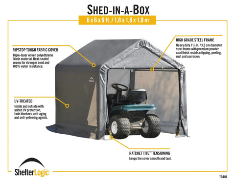 6x6 Foot Shed In A Box All Season Steel Peak Roof Outdoor Storage Shed With Waterproof Cover And Heavy Duty Reusable Auger Anchors Built To Last Against Wind Rain Snow Grey
