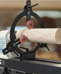 Woodturning Steady Rest for 12 Inch, 14 Inch, 16 Inch Swing Lathes with 3 Point Adjustable Tool Rest, holding wooden spindle.