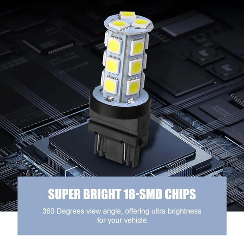Lit 10 Pack 3156 3157 LED Tail Lights With 18 SMD Chips 6500K White DC12V, showcasing super bright 18-SMD on circuit board.