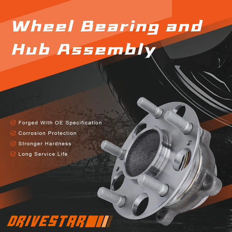 Rear Wheel Hub And Bearing Assembly Pair For Honda Accord 2008 To 2012 And Acura TSX 2009 To 2014, 5-Bolt Lugs, ABS Encoder