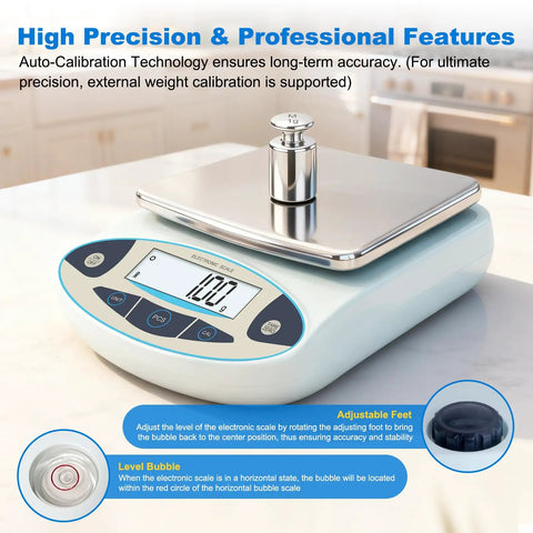 Pro Grade 5000g Digital Analytical Scale With 0.01g Precision And Backlit LCD Display Auto Calibration, stainless steel platform