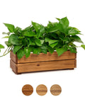 Premium Acacia Wood Planter Box With Crate Style Design, Rustic Rectangle Plant Container, Golden Walnut Finish, 17 Inch