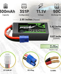 3S 1300mAh 11.1V LiPo Battery With EC3 Connector for RC Airplane Helicopter Quadcopter FPV Racing Drone, 50C, dimensions shown
