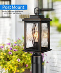 Sweet Outdoor Dusk To Dawn Post Light With Pier Mount Base, black aluminum exterior lantern and tempered glass, 120V, E26 socket.