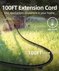 100 Foot Outdoor Extension Cord Weatherproof 3 Prong Power Cable For Home And Garden 16 AWG 13A 1625W ETL Listed Heavy Duty