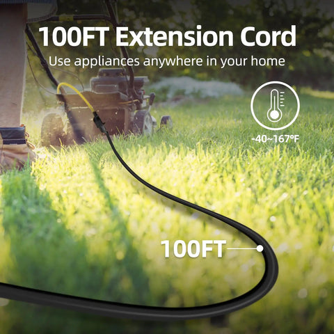 100 Foot Outdoor Extension Cord Weatherproof 3 Prong Power Cable For Home And Garden 16 AWG 13A 1625W ETL Listed Heavy Duty