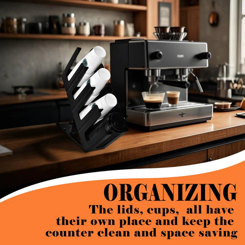 Two Pack Paper Cup And Lid Holder 4 Compartment Disposable Cup Dispenser Space Saving Countertop Organizer in kitchen