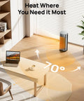 Fast Heating Indoor Space Heater with Remote Control 1500W PTC Ceramic Electric Heater in bedroom showing 70 degree oscillation