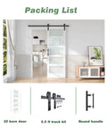 32 Inch By 84 Inch White Frosted Glass Sliding Barn Door With 66 Inch Hardware Kit And Handle PVC Surface Finish