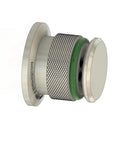 bmotiontech overpressure relief valve with KF25 flange; knurled metal body and green gasket, end caps visible