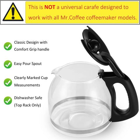 12 Cup Glass Replacement Carafe For Mr Coffee 12 Cup Coffee Makers SK12 SK13 EHX23 JWX31 SJX23 SJX39 Replaces PLD12 RB