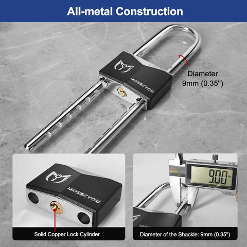 Built Tough Double Door Barricade Lock For French Doors All Metal U Shaped Security Bar With Keyed Lock details and dimensions