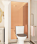 Ridiculously Sleek Rose Gold Metallic Peel And Stick Wall Panels Shimmer Stripe used as a decorative bathroom feature.