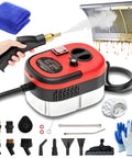 Heavy Duty Handheld Steam Cleaner With 2500W Pressurized High Temp Power To Blast Away Baked On Grease And Tough Built Up Crud Across Kitchen Tile And Car Surfaces Quick, showing steam nozzle and accessories.