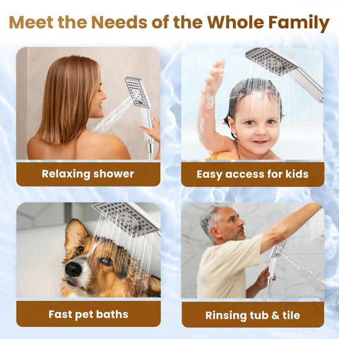 Dual Shower Head System With 8 Inch Square Rainfall Head And Handheld Spray 60 Inch Hose 3 Way Diverter Wall Mount Bracket Brushed Nickel Finish For A Dope Spa Like Bath Upgrade, used by different people and a dog