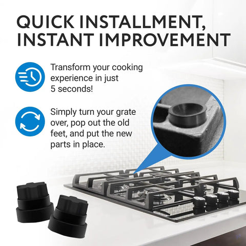 20 Pack Rubber Grate Feet Replacement for Stoves and Ranges, Heat Resistant, Easy 15 Second Install shown on stove surface