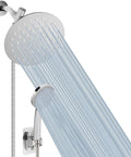 High-Pressure 8 Inch Rain Shower Head With Hose And 5-Setting Handheld Sprayer, Stainless Steel Chrome Finish, showing water flow