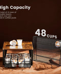K Cup Holder and Coffee Pod Storage Rack with 2 Layer Drawer, Wood Top and Iron Frame, 48 Capsule Capacity on display