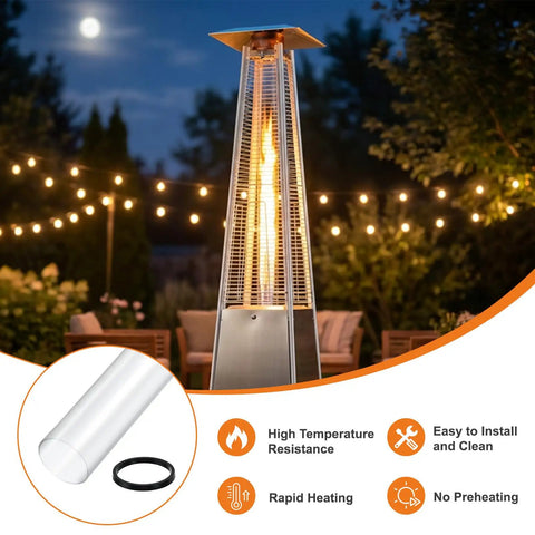 Replacement Glass Tube For Four Sided Pyramid Patio Heater, 49.5 Inches Tall, Four Inch Diameter, Borosilicate Glass