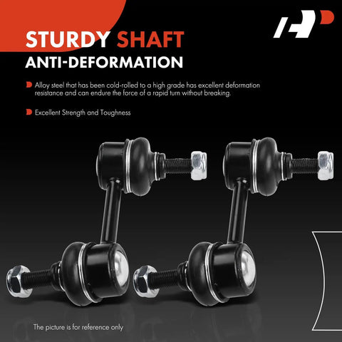 Two Pack Front Sway Bar Links Stabilizer Bar Link Set For Honda Accord 2003 To 2012 Crosstour 2010 To 2015 And Acura TSX 2004 To 2014 Durable Upgrade For Smoother Steering And Improved Handling, showing two black sway bar links with alloy steel construction.