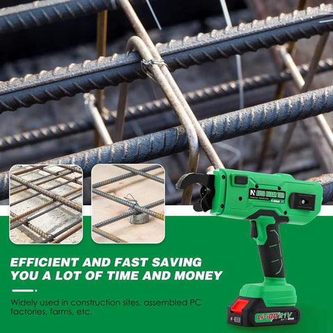 Heavy Duty Cordless Rebar Tying Gun With Auto Wire Feeding For Rapid Steel Tie Work, close-up on rebar tie, showcasing tool design.